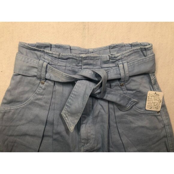 We The Free People Nova Denim Paper Bag High Rise Shorts Light Blue Womens Small - Picture 4 of 11